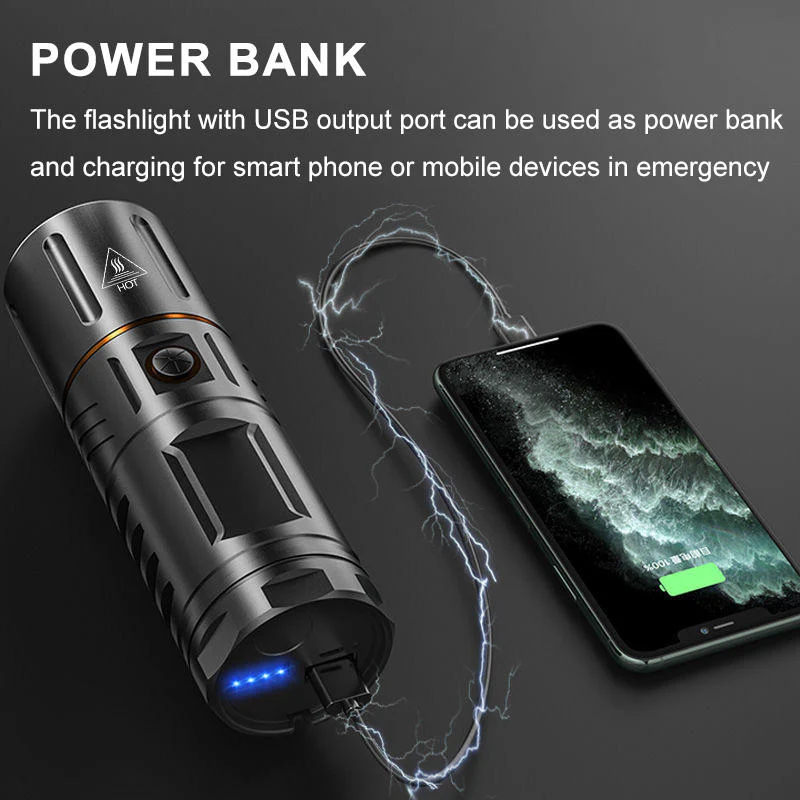 Daphtora® NightPiercerX1 Rechargeable High Lumens IPX6 Waterproof LED Flashlight - Image 4